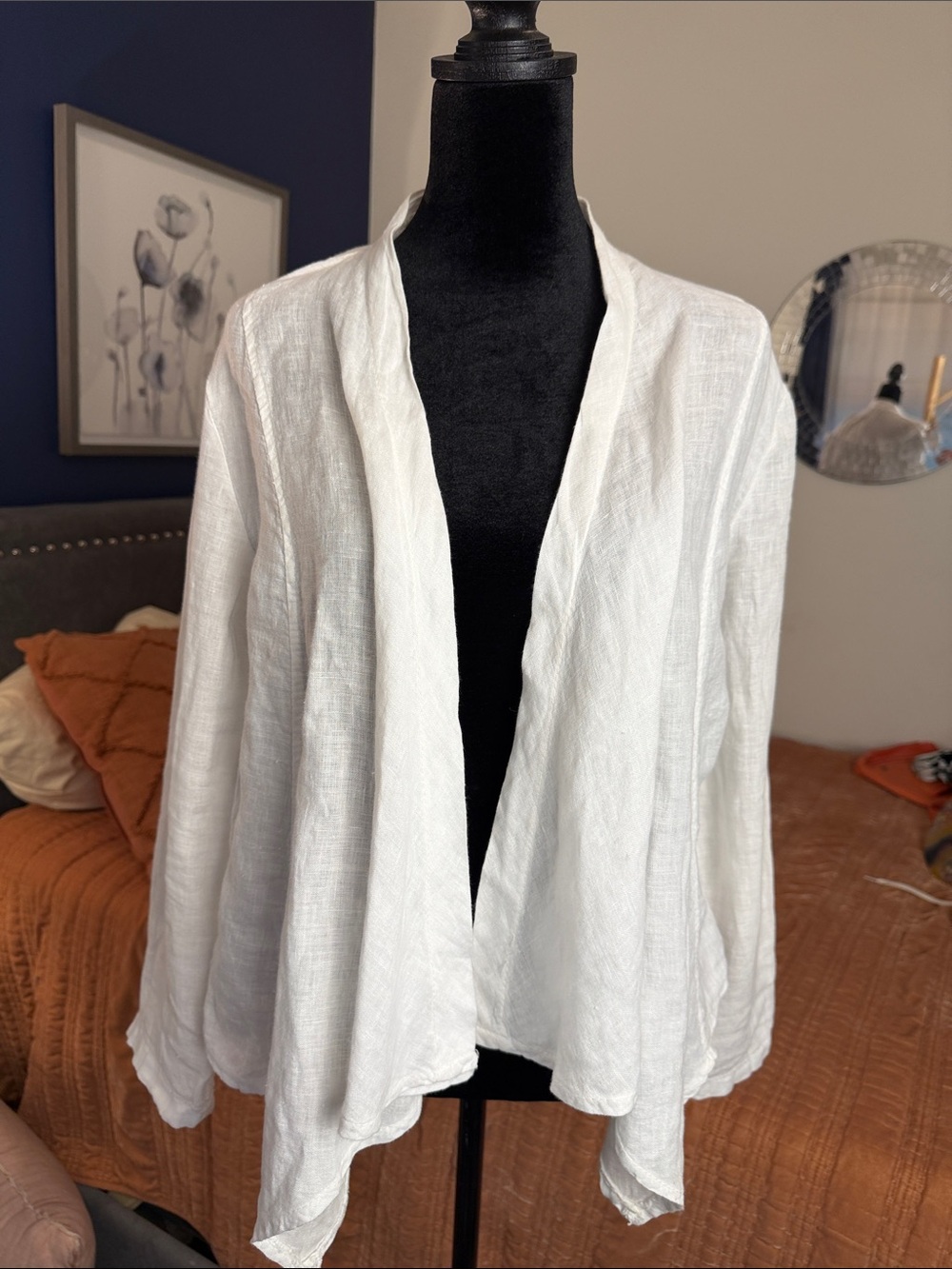 Tempo Paris White linen Draped Open Cardigan‎ szS